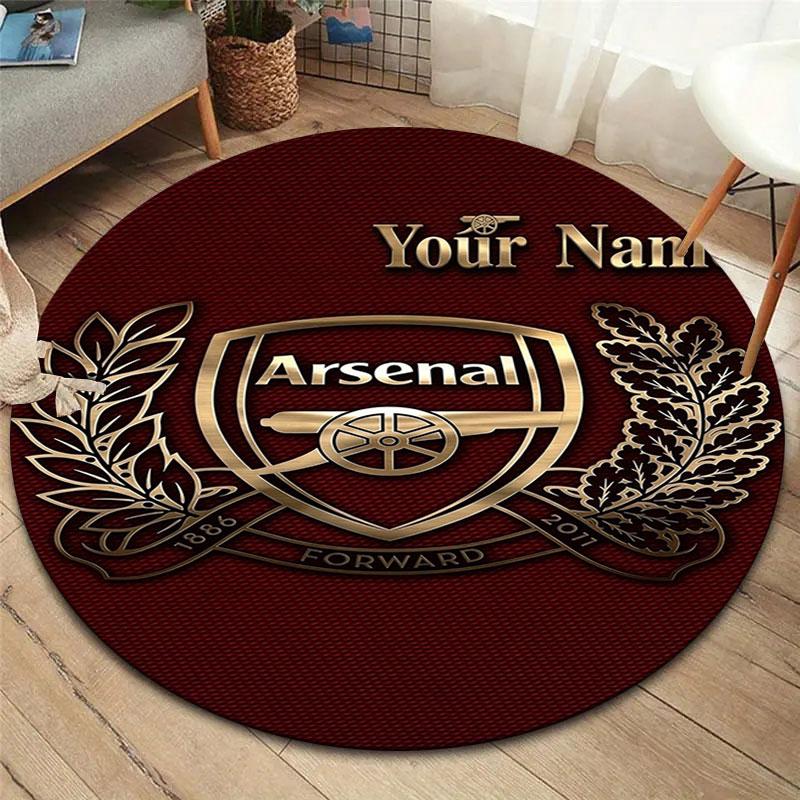 Arsenal F Custom Name Round Area Rug,Carpet Rug for Living Room Bedroom Sofa Playroom Decor,Non-slip Floor Mat