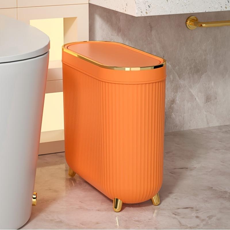 1pc Narrow Gap Trash Can, 12L Toilet Garbage Can With Lid, Household Narrow Slim Rubbish Bin For Living Room Bedroom Bathroom, Office Paper Basket