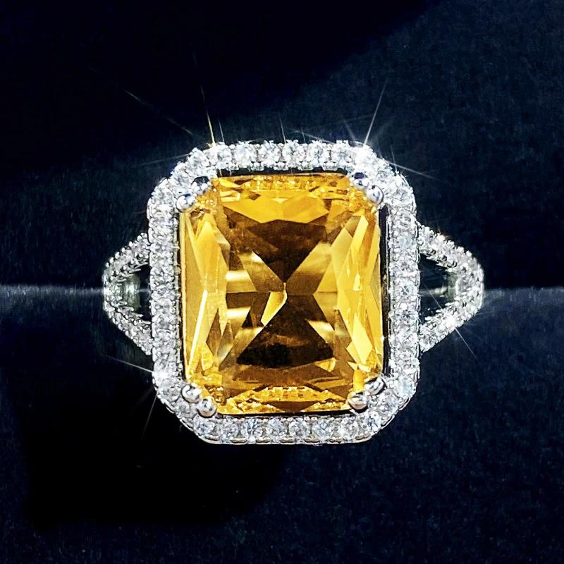 

2026 Big Geometric Yellow Cubic Zirconia Rings Women Temperament Accessories for Wedding Anniversary Party New Trendy Zircon 6