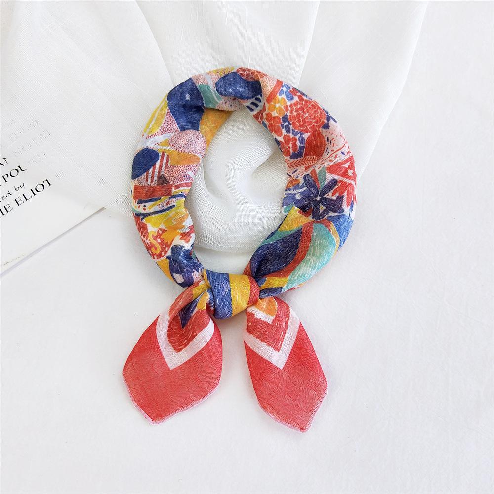 Cotton And Linen Small Square Scarf Silk Scarf Women'S Spring And Autumn New Style Artistic And Versatile Fashionable Temperament Headband Scarf