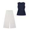 Summer Casual Fashion Suit Women's Design Sleeveless Shirt Elastic Waist Straight Wide-leg Pants Two-piece Set Tide