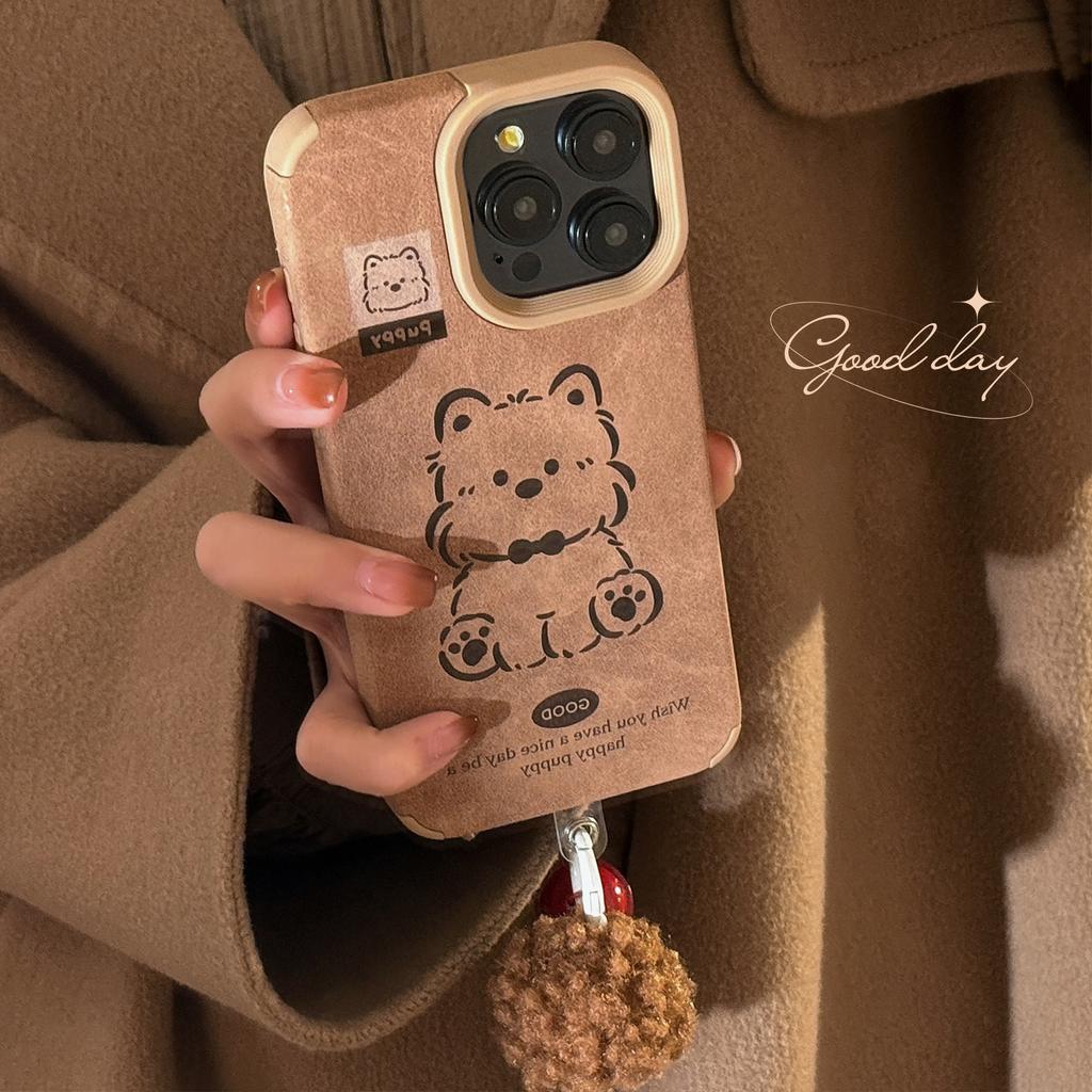 Charm Phone Case for iPhone 16 15 14 13/12/11promax Faux Leather Cartoon Puppy
