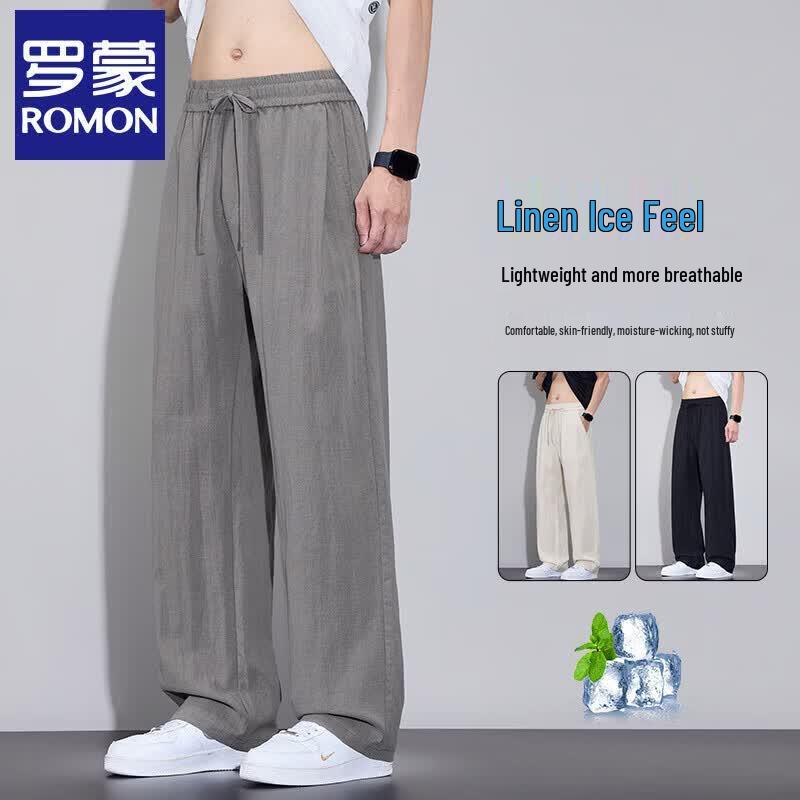 Romon Men s Summer Casual Lyocell Linen Trousers XL