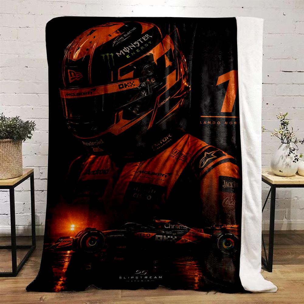 Lando Norris McLaren #1 Orange Helmet Dark F1 Racing Warm Printed Blanket for Living Room Couch