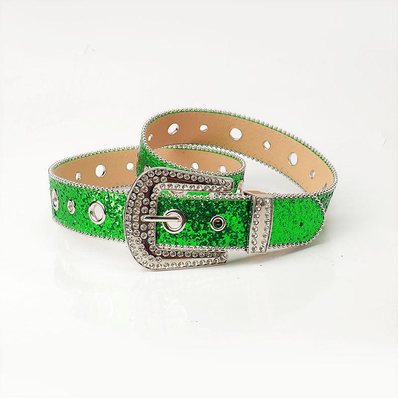 European and American punk bling sequined belt, women's trend ins feng shui diamond versatile jeans hollow belt women