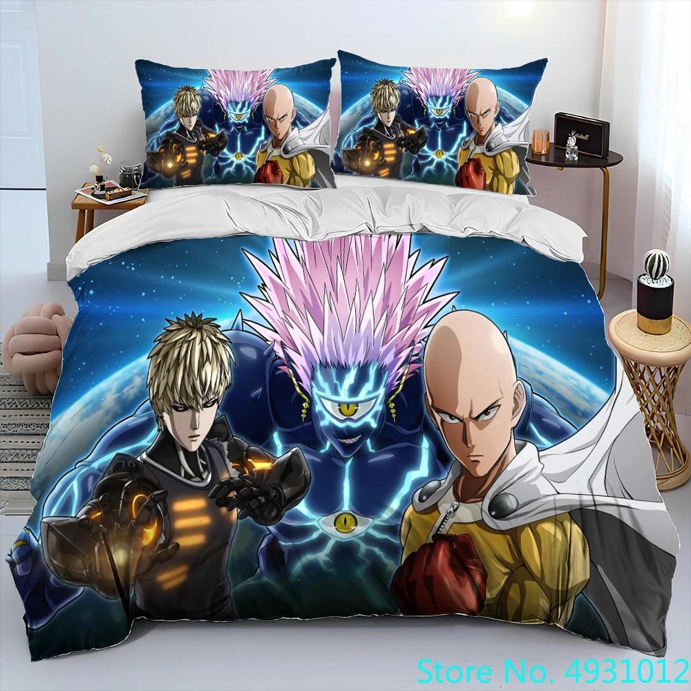 One Punch Man Anime Cartoon Bedding Set Duvet Cover Bed Set Quilt Cover PillowcaseKing Queen Size Bedding Set Kids Gift