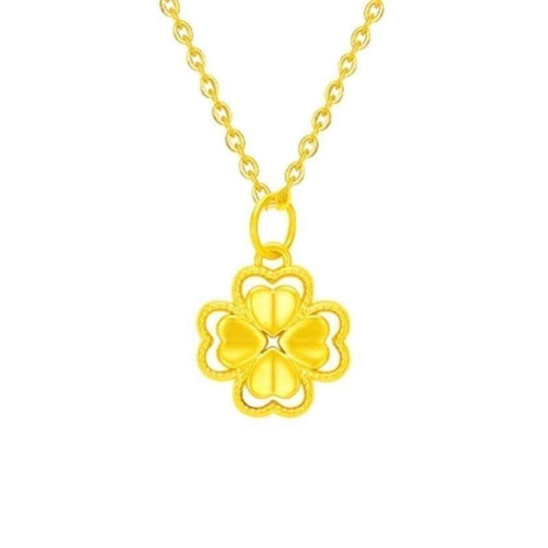 Elegant Gold Double-Layer Four-Leaf Clover O-Ring Chain Necklace for Women