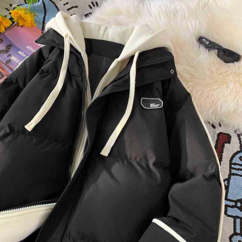 

Мужская зимняя куртка-пуховик из хлопка, имитирующая двухслойную, новая коллекция 2025 года, куртка с капюшоном для пары, утолщенная и морозостойкая, куртка-пуховик, тренд XXL