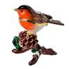 European Robin Figurine, Home Decor, Bird Trinket Box, Jewelry Box with Hinges, Golden Handmade Crystal, Animal Keepsake, Bird Lover Gift
