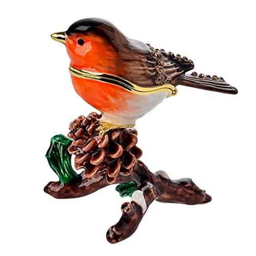 European Robin Figurine, Home Decor, Bird Trinket Box, Jewelry Box with Hinges, Golden Handmade Crystal, Animal Keepsake, Bird Lover Gift