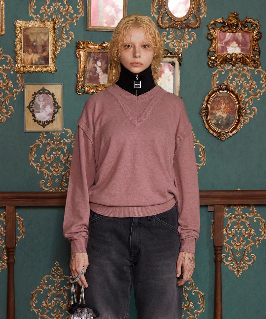 UNALLOYED Layered V-Neck Knit / Indie Pink