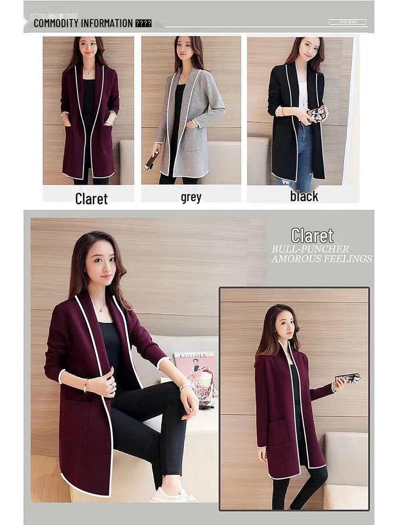 Modischer Damen-Strickjacke in mittlerer Länge: Vielseitiges, lockeres, lässiges Langarm-Oberteil für Frühling & Herbst.