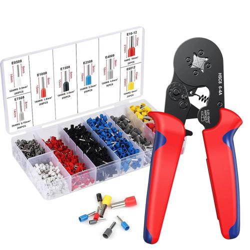 Crimping Pliers Set, Ferrule Crimping Tool, Adjustable 0.25-10mm?, Ratchet Type, Square Ferrule Terminal Set, Ferrule Crimping Tool with 1200 Ferrules