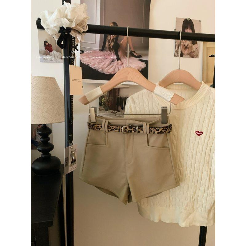 Kumikumi American vintage Khaki High Waist Casual Pants Women Autumn Niche Versatile Slimming Straight Pants Shorts