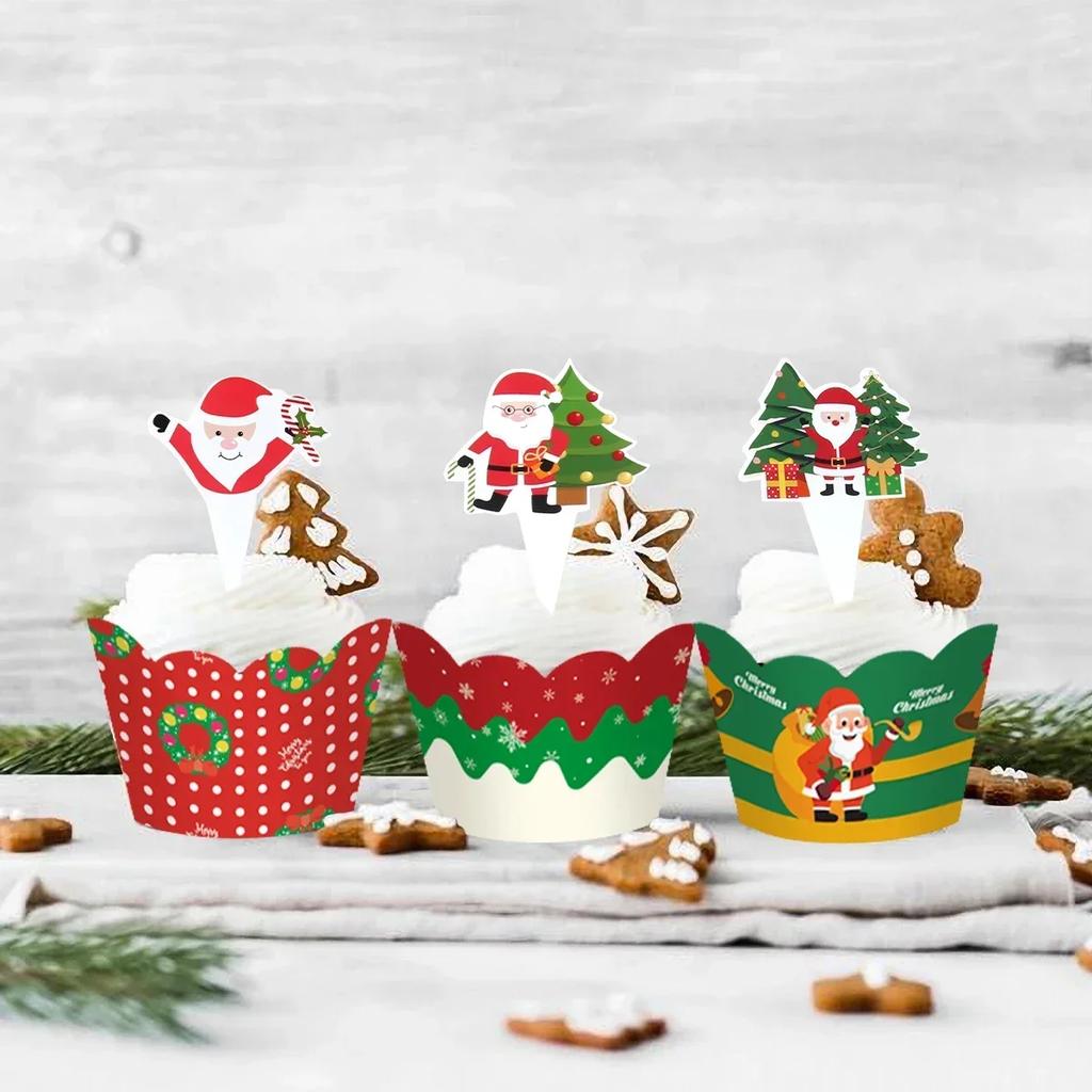Christmas Cupcake Wrappers Merry Christmas Decorations For Home Xmas Ornaments Decor Navidad Kerst New Year Gift Decor 2025