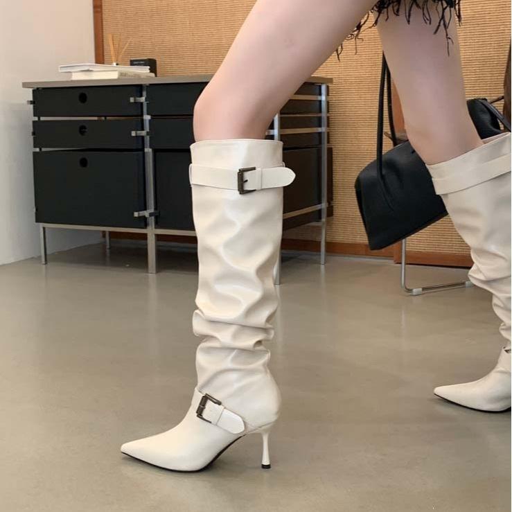 Long boots autumn and winter new women's boots pointed high but knee long boots stiletto Martin boots