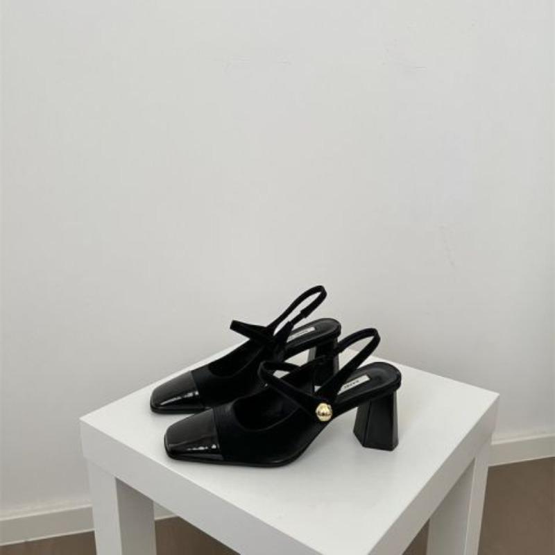 High-heeled Shoes, Chunky Heel Bagged Shoes, Women's Head-shaped Soft Leather Sandals