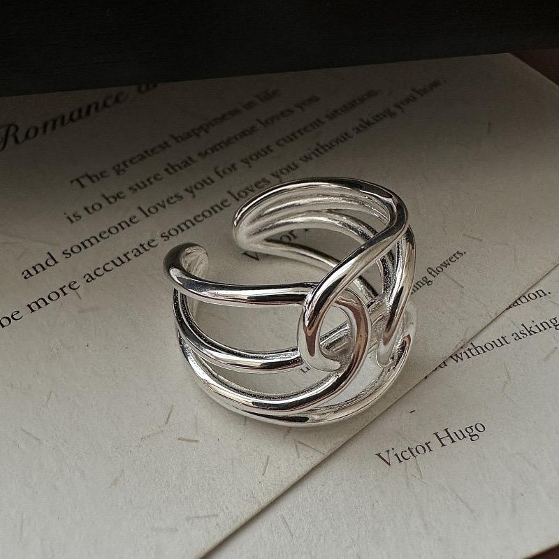 925 Sterling Silver Rings For Women Geometric Fine Jewelry Finger Adjustable Interline Cross Ring For Party Birthday Gift