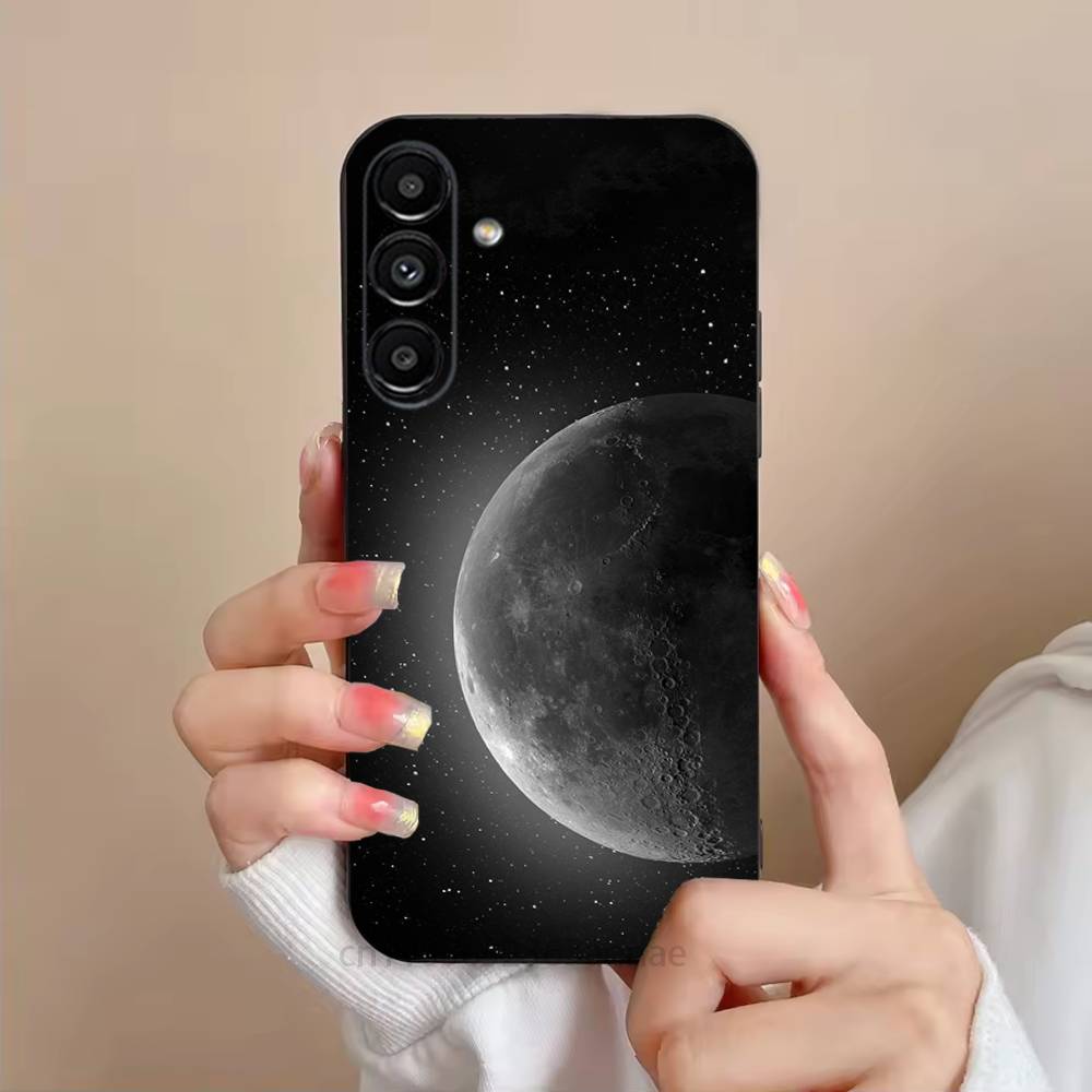 Moon Galaxy Universe Phone Case For Samsung S25,24,21,22,23,S30,Ultra,S20,Plus,Fe,Lite,Note,S10,S9,Black Soft Shell
