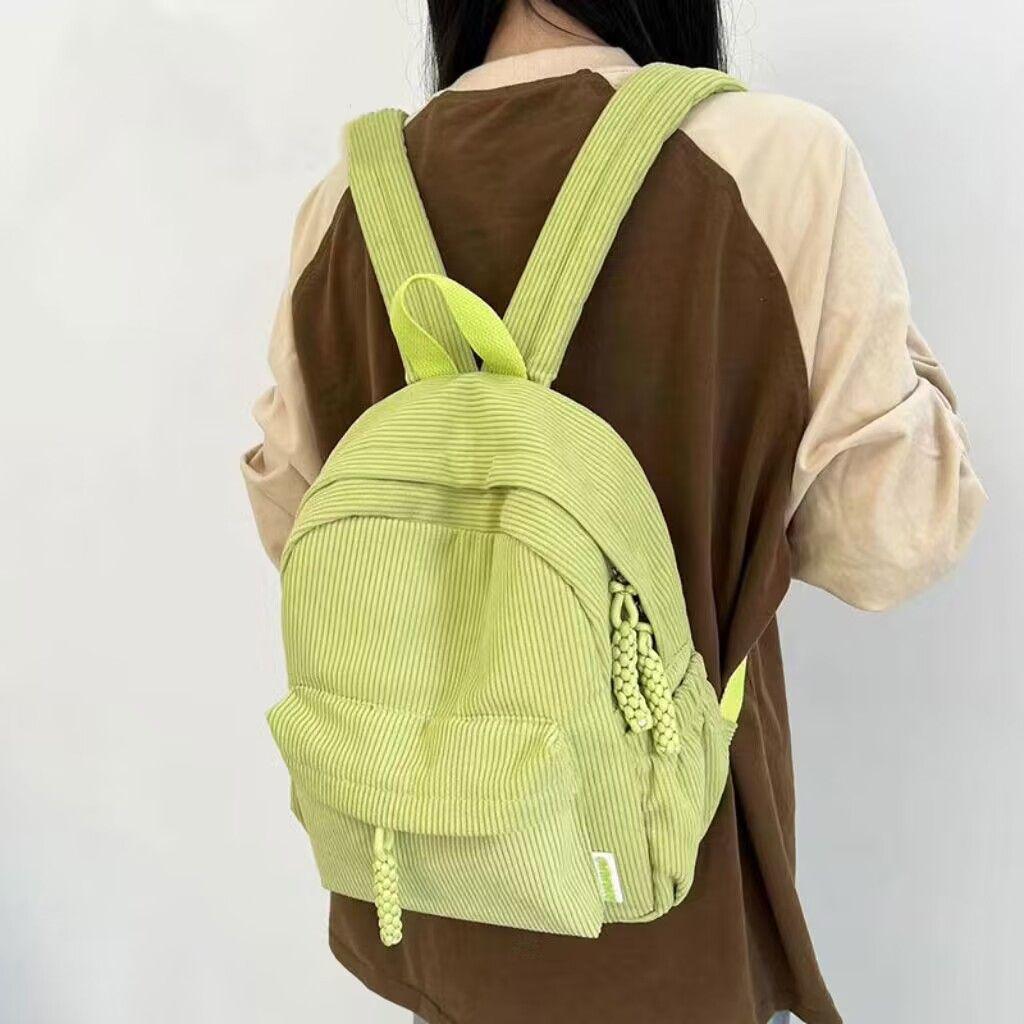 

Стильный вельветовый легкий рюкзак: Дорожная, школьная и студенческая сумка для поездок светло-зеленый