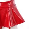 Womens PU Leather Crop Top Cutout Short Sleeve Push-up Underwire Built-in Thong Mini Skirt Rave Clubwear