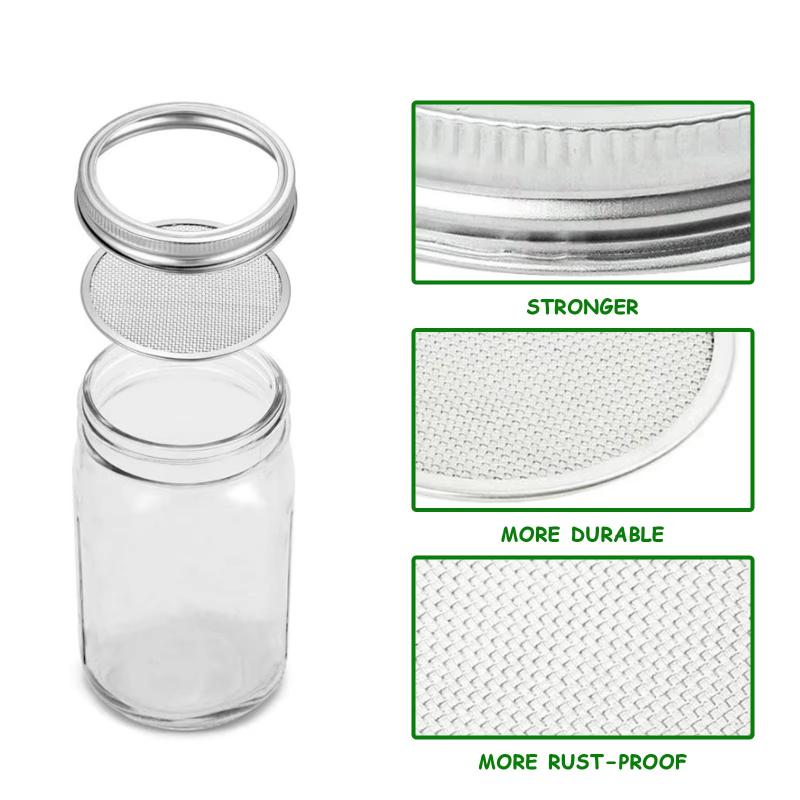 Seed Sprouting Jar Kit Wide Mouth Durable Glass Sprout Grower with Stainless Steel Screen for Easy Filling and Rinsing at Home