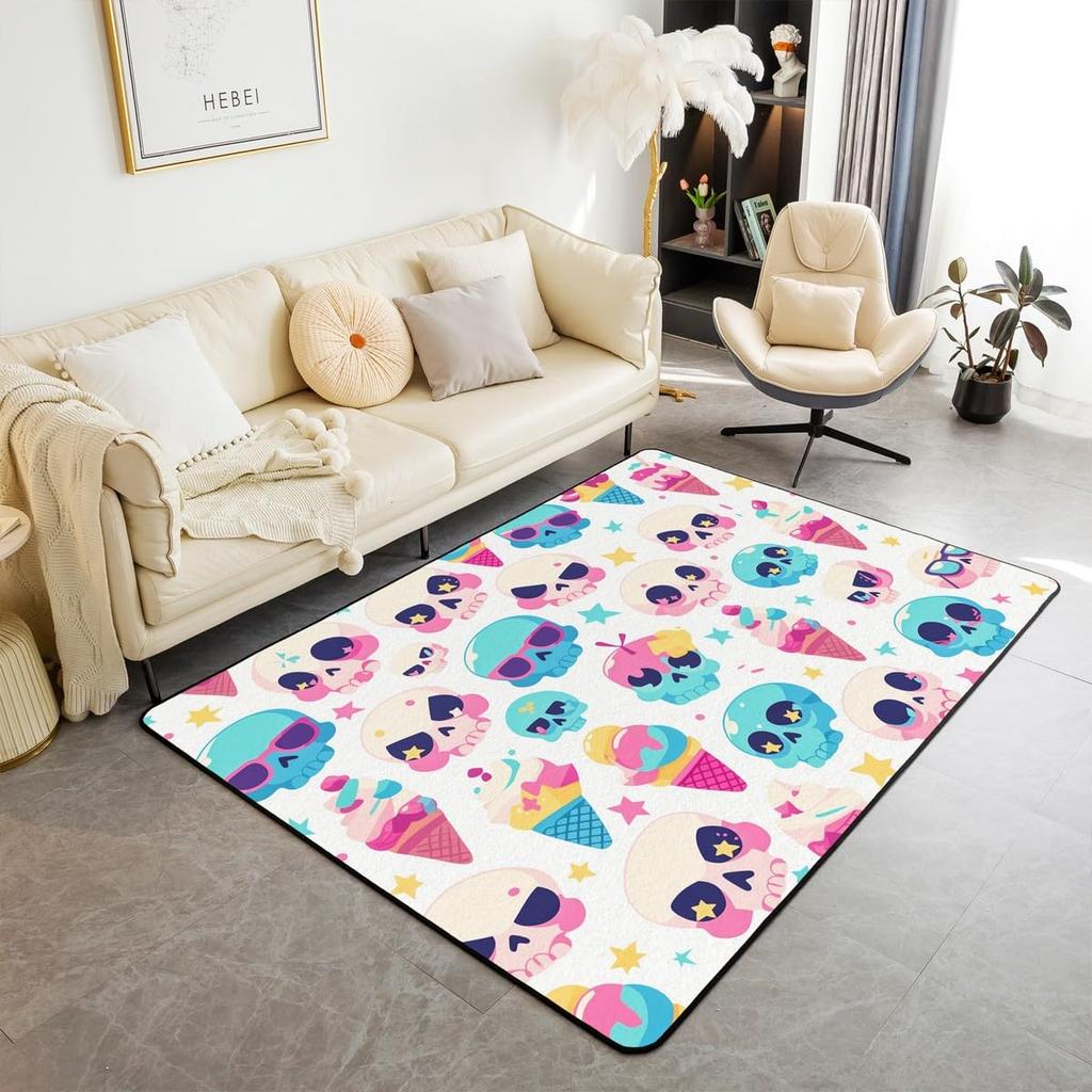 Erosebridal Moth Skull Moon Area Rug 4'11" X 3'3" Bohemian Stars Exotic Living Room Rugs Starry Sky Mysterious Decorative Carpet Black and W