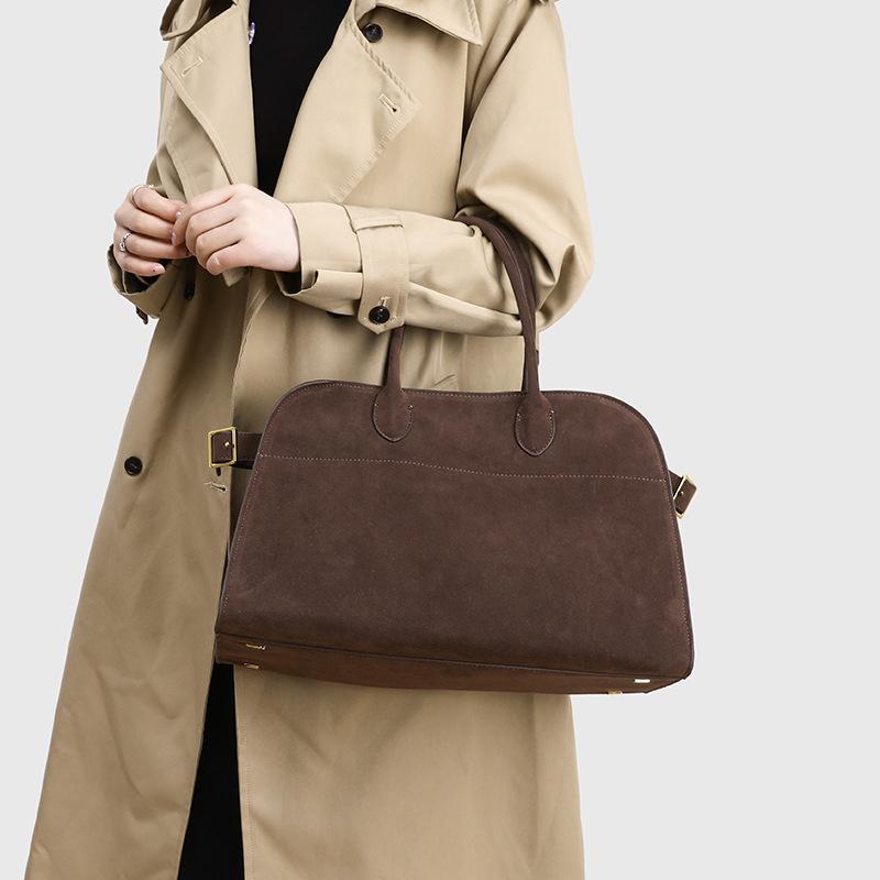 Suede leather bag 2025 spring new large-capacity tote bag genuine leather versatile commuter shoulder handbag