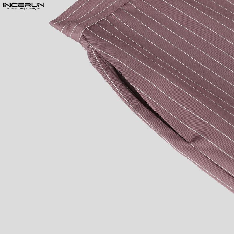 INCERUN Men Sets Layers Long Sleeve Striped Tops and Long Pants Casual Suits