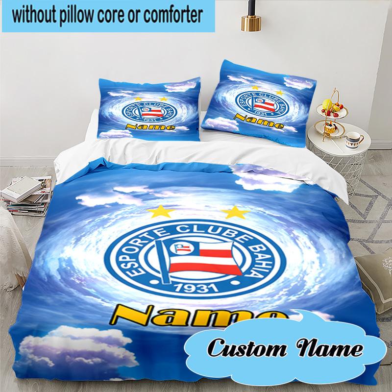 3PCS Custom Name Bahia FC Crest Design Bedding Set, Including 1pc Duvet Cover And 2pcs Pillowcases, Suitable for dorms and bedrooms Gift