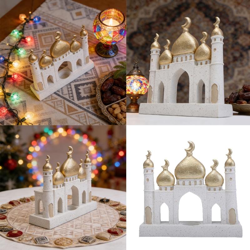Ramadans Eid Home Decorations Gold and White Mosque Tower Islamic Eid Mubarak Decors Table Ornament Gift for Women Men