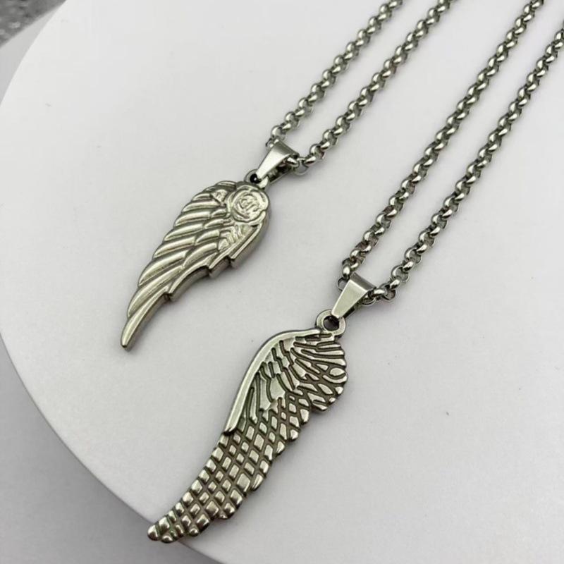 Rose Wings Stainless Steel Feather Pendant Necklace