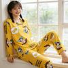 Sweet plaid rabbit bear pajamas women's spring and autumn cute cartoon loose round neck women's loungewear long suit