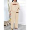 European and American Style Casual Two Piece Set, Retro Printed Hooded Sweatshirt with Matching Wide Leg Pants, Home Commuting Set