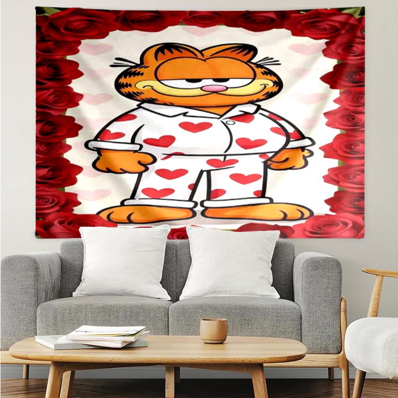 Garfield Print Tapestry, Backdrop, Easy Setup, Ideal for Bedroom, Office & Living Room, with Aesthetic Wall Hanging Decor.