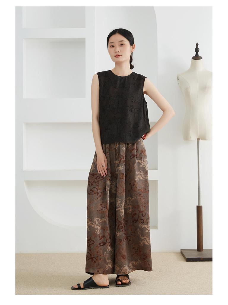 Women's Chinese Style Silk Vest - 100% Mulberry Silk, Sleeveless, Round Neck, Slightly Sheer