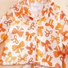 2025 Furry Halloween Pajama Set with Bowknot & Pumpkin Print - Two-Piece Turn-Down Collar Homewear