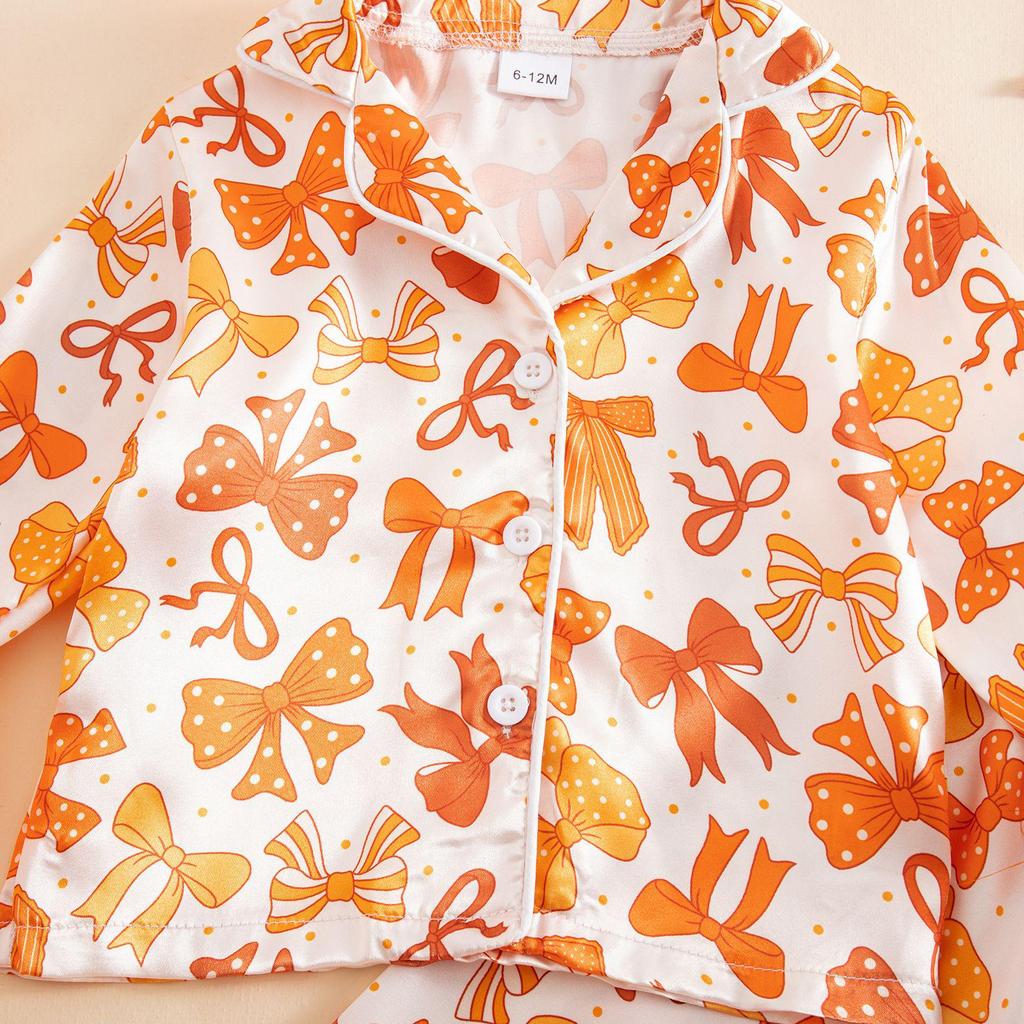 2025 Furry Halloween Pajama Set with Bowknot & Pumpkin Print - Two-Piece Turn-Down Collar Homewear