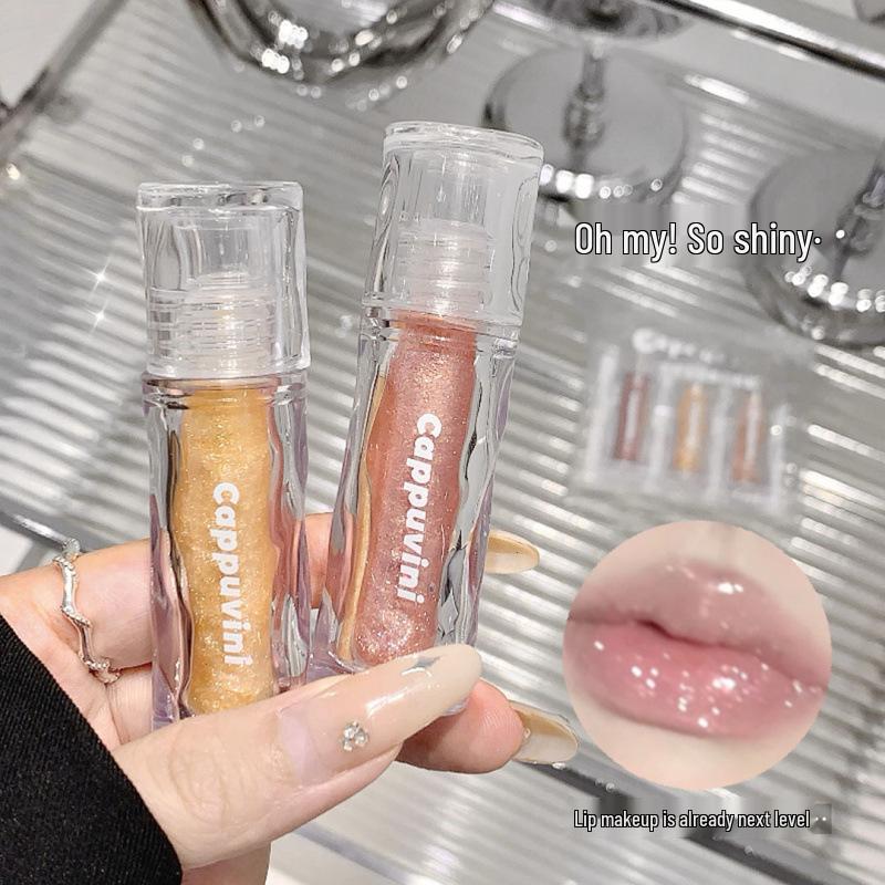 Cappuvini Water-Glow Bling Lip Gloss - Watery, Plump, Pearlescent Brightening Overcoat