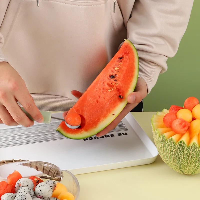 Kitchen Accessories Three-in-one Stainless Steel Carving Knife Fruit Watermelon Ice Cream Baller Scoop Stacks Spoon Home Gadgets
