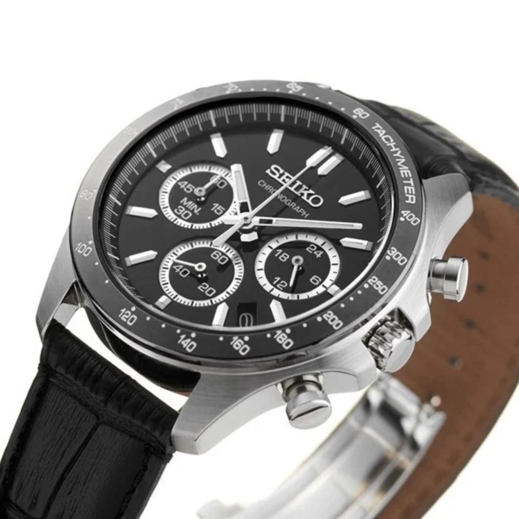 Seiko Watch SBTR021 Quartz Chronograph Watch Horizontal Black Men's (Three Lines)