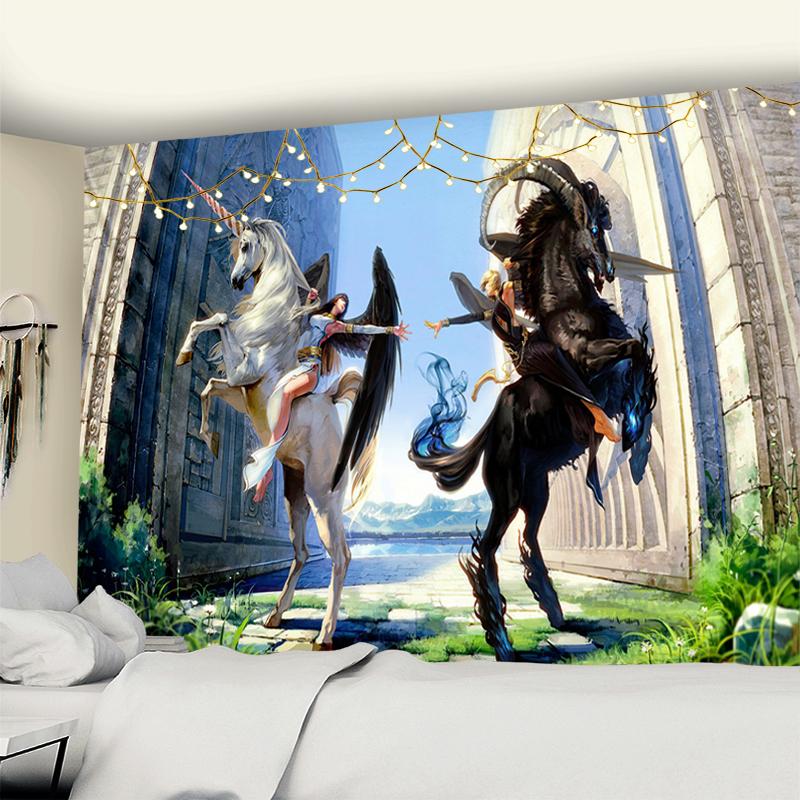 Tapiserie cu unicorn, agățat pe perete, saltea boemă europeană hippie magică, artă pentru dormitor, decorare cool pentru casă