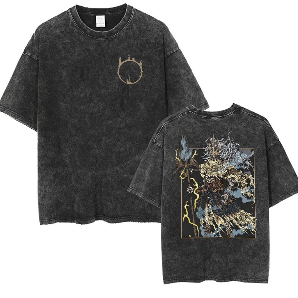 Vintage Washed Dark Souls 3 Hot Game Graphic T Shirt Mens Women Classic Player Fashion Cotton Short Sleeve Tshirts Streetwear