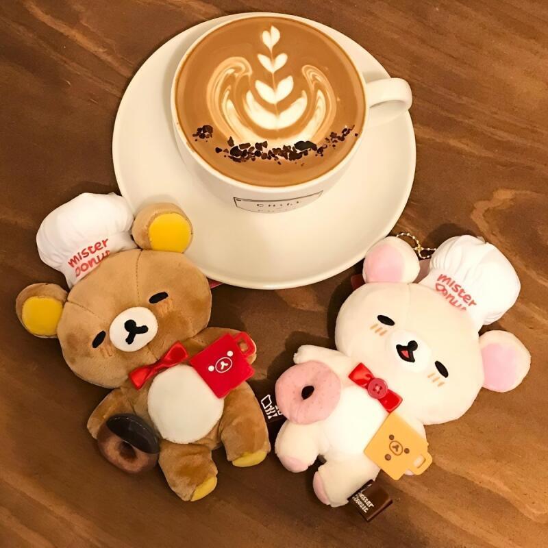 Japanese Anime Rilakkuma Korilakkuma Chef Hat Donut Plush Filling Doll Wallet Hanging Ornaments Clothing Decoration Holiday Gift