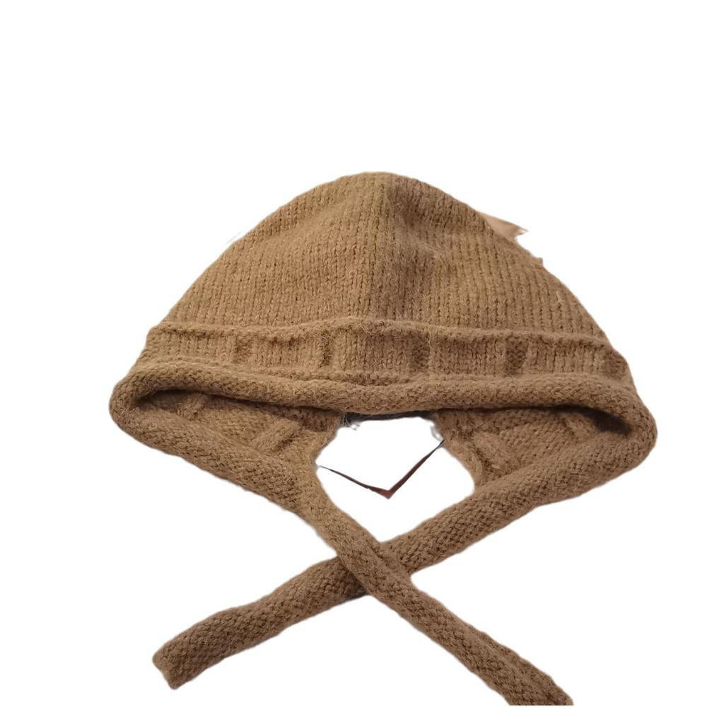 Wool hat women's winter wool lace-up knitted hat solid color fashionable versatile face small warm ear protection Lei Feng hat