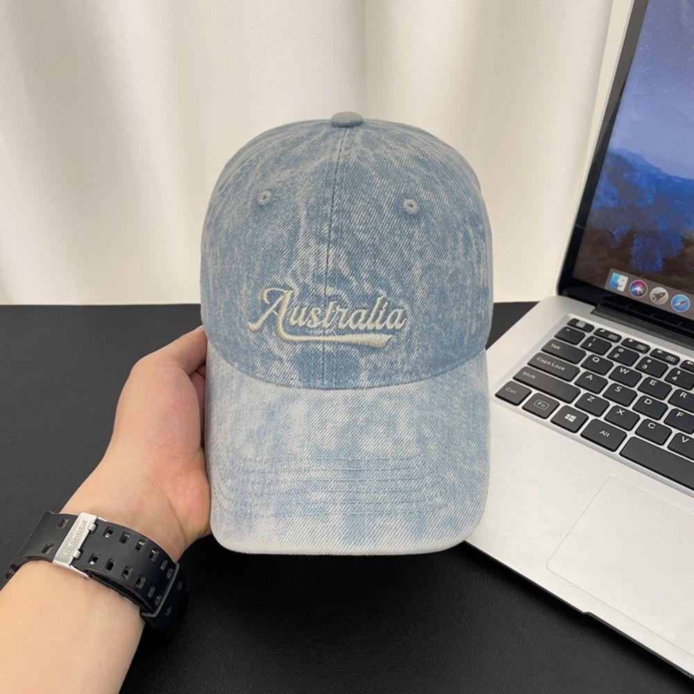 Wide Brim Denim Baseball Cap Korean Style Casual Duckbill Hat Letter Embroidery Peaked Cap Women