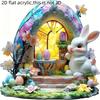 2D Flat Easter Bunny and Easter Eggs Acrylic Desktop Decorative Sign, Suitable for Wall Decoration, Porch, Room, Villa, Accents Home, Hallway, or Work
