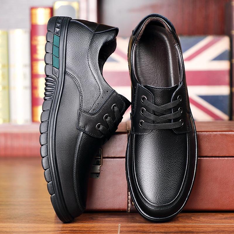 Men's Shoes Spring and Autumn Leather Shoes Men's Genuine Leather Medium Business Leisure First Layer Cowhide Soft Sole Dad Shoes
