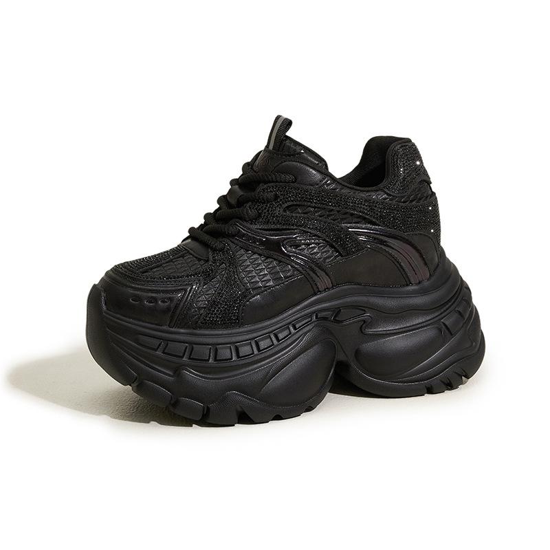 Platform dad shoes women's 2025 autumn and winter small inner height increase women's shoes new rhinestone versatile casual sports shoes