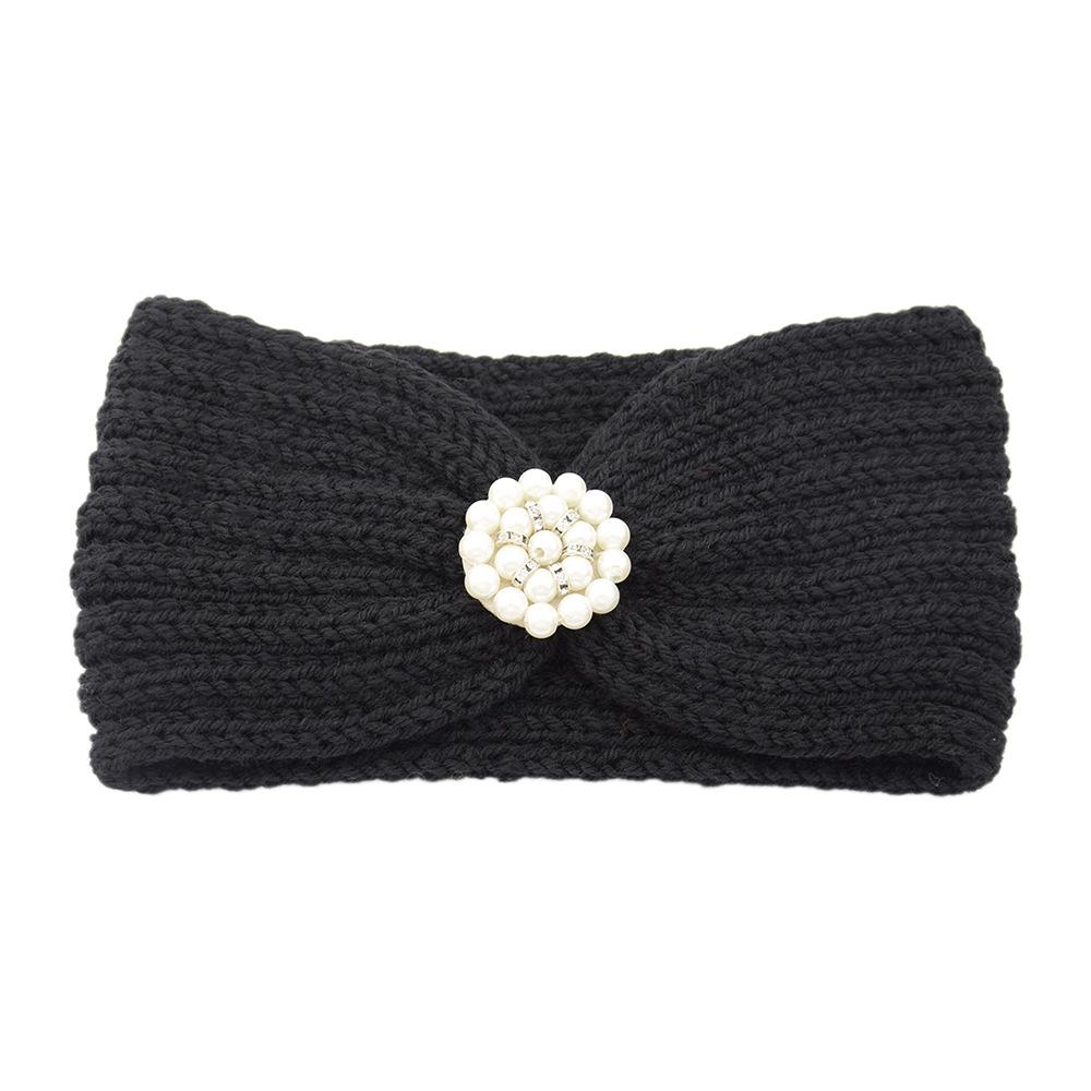 Sweet Elegant Pearls Knitting Cross Knot Headband For Women Autumn Winter Warm Ear Warmers Wide Headwrap Makeup Hair Accessories